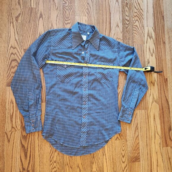 Wrangler Plaid Shirt Permanent Press Long Sleeve Tails Pearl Snap USA Large - Picture 8 of 11